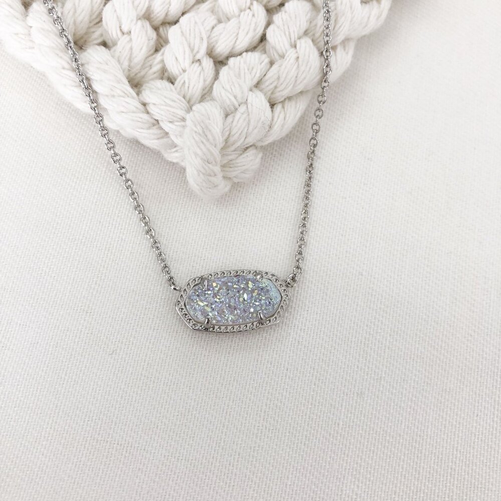 Authentic Kendra Scott Elisa Silver Iridescent Drusy Pendant Necklace